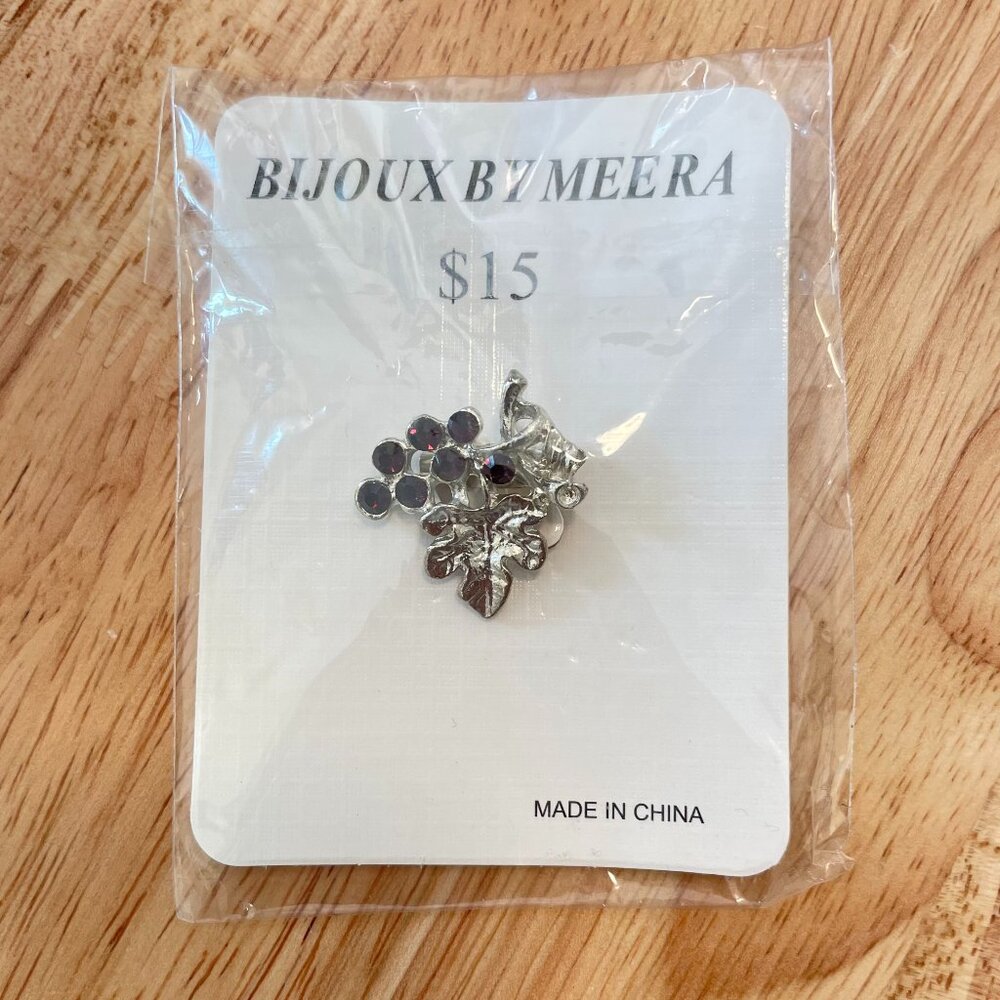 BIJOUX by MEERA Dark Purple and Silver-Tone Grapes Brooch Pin - NWT